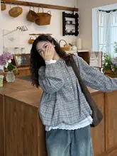秋用レトロチェックパーカーブラウス【ゆったりシルエット・大人可愛いデザイン】
