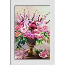 刺繍入りピンク牡丹の装飾画【リビング・書斎・廊下用】