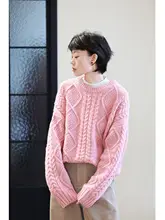 極上の柔らかさなピンク色の全羊毛フィア島風ニットセーター【厚手・フィット】