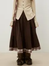 コーヒー色のスエード風プリーツスカート【ゆったりシルエット・レトロ風・秋冬用】