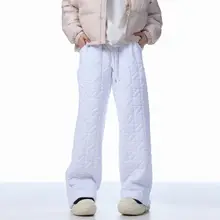ONLPP 冬用 レディースコットンパンツ【レトロダイヤモンドパターン・ワイドストレート・防寒・厚手】