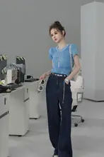 快適な涼感！デニムストレートパンツ【精巧なデザイン】