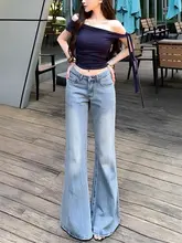 フィット 低腰マイクロブーツカットデニムパンツ【レディース・スリムデザイン・夏用】（セットアップ対応）