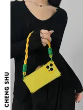 iPhone 14 Pro Max用 軽量透明クリアケース【純黄色・ソフトシリコン・スリング付き・防摔・対応  機種：iPhone 12/13/15 Plus】