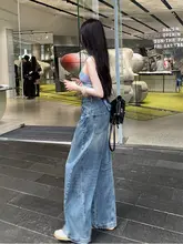 ハイウエストのスリムシルエットデニムパンツ【レディース・ワイドレッグ・夏用】