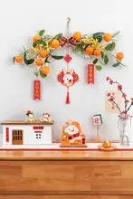 オレンジのビーズ 玄関リビング 装飾花 大吉 新年 壁面装飾