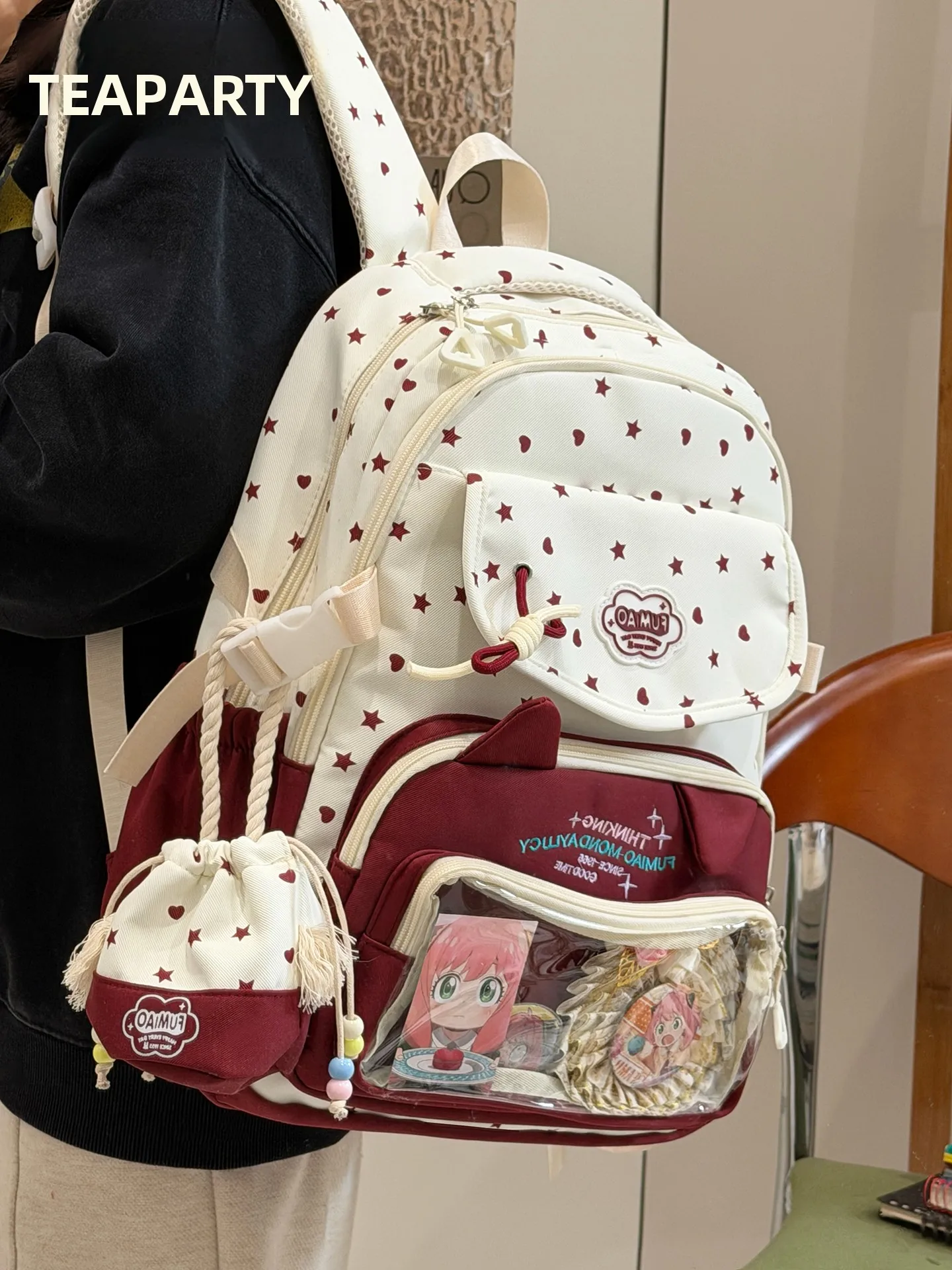 学院風可愛い星柄リュックサック：中学生彼女への誕生日プレゼントとして最適な大容量学生用バッグ