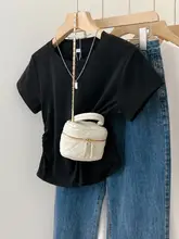 夏用 レディースシンプルTシャツ【純綿・白・リブデザイン・フィットタイプ】