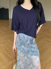 夏用 ゆったりデザインのショートスリーブトップス【不規則な裾・シンプル・ファッション】