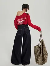 ヴィンテージ風 ワイドレッグ 加工デニムパンツ【女の子向け・極上の柔らかさ・ロング丈】