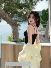 レース美背デザイン ブラックキャミソール【夏用・タンクトップ・女性用】