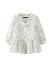 フラワープリントのショートスリーブシャツ【夏用・フィット・女性用】