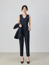 高級感漂うネイビー職業用スーツ【女性用・面接・ベスト付き・3ピース】（セットアップ対応）