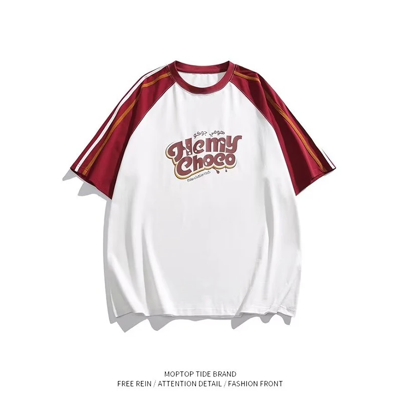 夏季カジュアルアメリカンビンテージ風ロゴプリントTシャツ【男女兼用・ラグランスリーブ・半袖】（セットアップ対応）