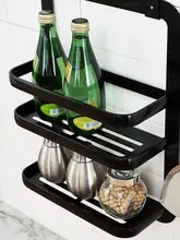 穴あけ不要 黒色キッチン収納ラック【スペースアルミ製・壁掛け・箸置き・調理器具用】