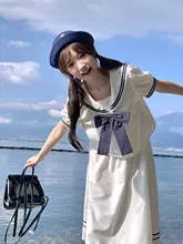 かわいい水手服海軍風ワンピース【白色・学院スタイル・半袖】（セットアップ対応）