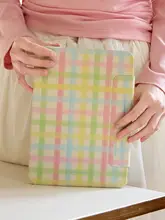 春のチェック柄iPad用保護ケース【磁気吸着・全包タイプ・複数機種対応】