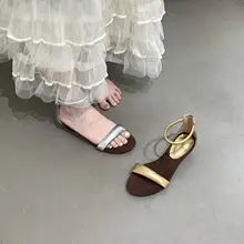 低ヒールの女の子用サンダル【夏用・粗いヒール・ヒョウ柄・オープントゥ・ローマスタイル】（セットアップ対応）