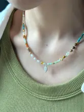 油絵デザインのアンティークシルバーひとつぶネックレス【レトロスタイル・小ぶりなビーズ】