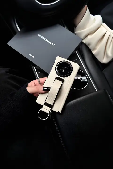 HONOR Magic V3用 レザー製 折りたたみスマホケース【全包カバー・スタンド機能・上質な本革・カップル向け】