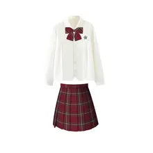 刺繍入りブラウスとプリーツスカートの学生制服スタイル【学院風・朱雀デザイン】（セットアップ対応）