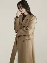小柄女性用 キャメル色 ウール混ダブルフェイスコート【冬用・ミドル丈・正肩デザイン】