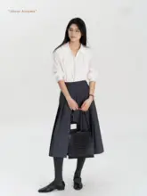 クラシックハイウエストプリーツスカート【通勤用・ロング丈・高級感あるデザイン】（セットアップ対応）