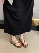 夏用ローヒールローマサンダル【リネン素材・ビーチ用・一字型ストラップ】（セットアップ対応）