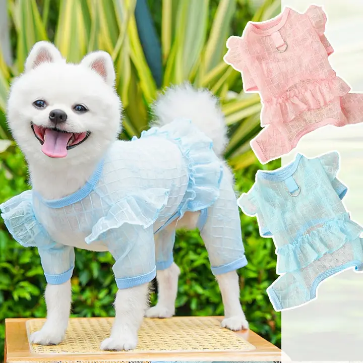春夏用ペット用犬服【通気性・日焼け防止・レース付き・ドッグドレス】（セットアップ対応）