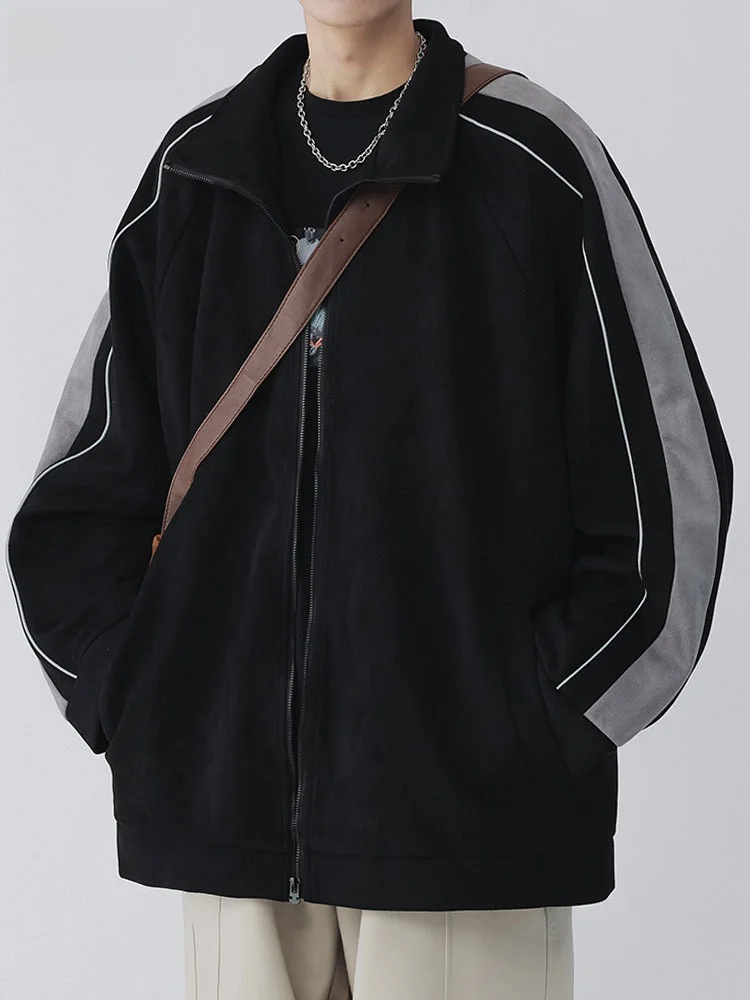 極上の柔らかさのスエード風重厚感あるメンズジャケット【秋冬用・高ストリートスタイル・野球服デザイン】（セットアップ対応） 春コーデ メンズ向け