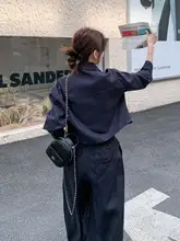 深い青色のカジュアルジャケット【レディース・軽やかなルーズフィット・秋春用・ワイドパンツ・スタイリッシュ】（セットアップ対応）