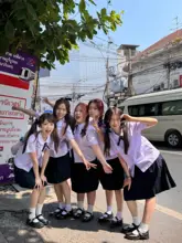 白桃汽水風半袖シャツとスカートの女子高生制服【甘美な学院風・プリントデザイン】（セットアップ対応）