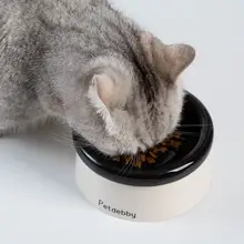 ミルキーセラミック猫ボウル、背の高い脚と大口径の首の保護