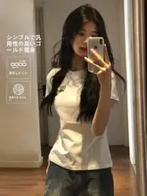 Camel 夏用 レディース 半袖Tシャツ【コットン・通気性・フィット・ラウンドネック】