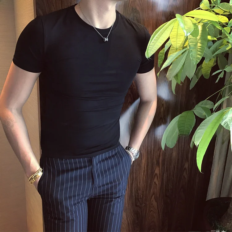 夏用 薄手 クルーネック メンズフィット短袖Tシャツ【ストレッチ・通気性・シンプルデザイン】