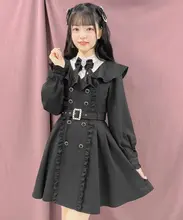 ブラックロングスリーブワンピース【色落ちしない・コート風デザイン】（セットアップ対応）
