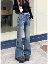 ヴィンテージウォッシュ 微ブーツカットデニムパンツ【ハイウエスト・フィット・フレアパンツ】（セットアップ対応）