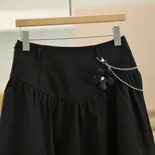立体フラワーデザインのチェーン付きタイトスカート【フィット感のあるデザイン・ 冬用】（セットアップ対応）