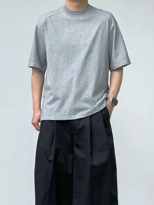 Tシャツ 半袖 ユニセックス ヘビーウェイト 二重リブ クルーネック デコンストラクション おしゃれ カジュアル 夏「BROMAD」