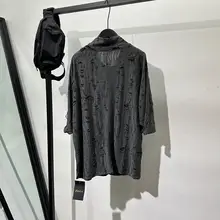 夏用ヴィンテージ風フィットTシャツ【破れデザイン・ドロップショルダー】（セットアップ対応）