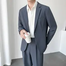 韓国風 ゆったりシングルボタン西洋スーツジャケット【ビジネス・カジュアル・二重構成】（セットアップ対応）