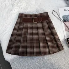 ヴィンテージ風チェック柄プリーツスカート【秋冬用・高腰・Aライン】（セットアップ対応）