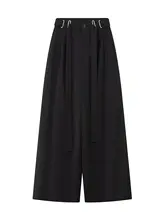 黒のデザインカジュアルスーツパンツ【高ウエスト・ゆったりストレート・ワイドレッグ】（セットアップ対応）