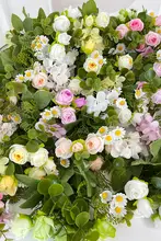 春色のバラとアジサイの造花ブーケ【テーブル装飾用・手持ちフラワー】