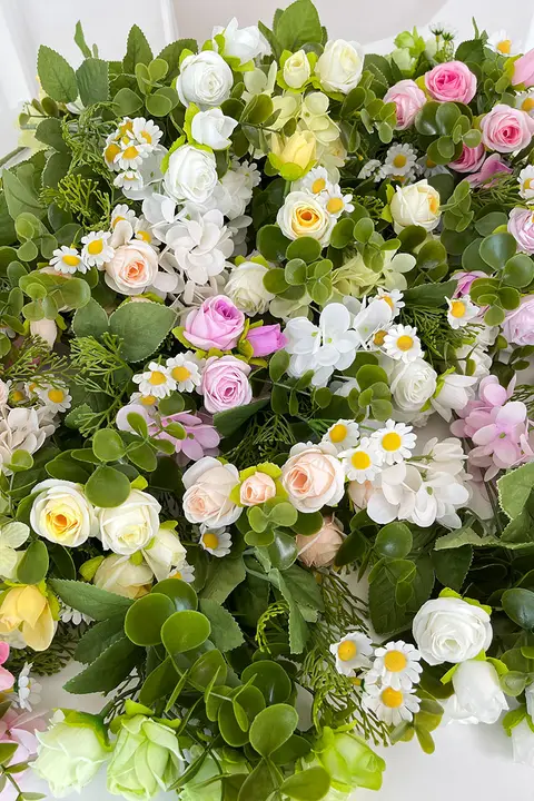 春色のバラとアジサイの造花ブーケ【テーブル装飾用・手持ちフラワー】