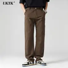 UKTK メンズ加毛ワークパンツ【秋冬用・ルーズフィット・ストレート・デニム・リベットデザイン】