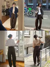 ユニークなデザインのワイドデニムパンツ【レトロ風・工装スタイル・女性用】
