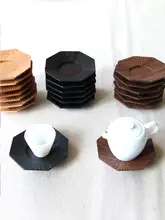 漆塗り黒くるみ製 正八角形コースター【手作り・茶道用・実木】