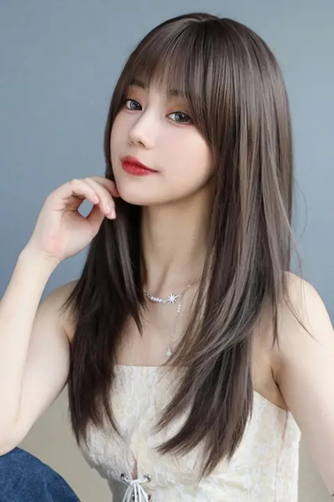女性用 ロングウィッグ【斜めバング・若返り効果・自然スタイル・フルカバータイプ】