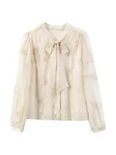 木易易 長袖シャツ【春用・国風・水彩染め・リボン付き・フレンチスタイル】